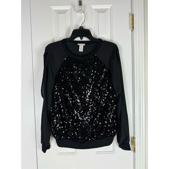 NWT Cache Black Sequin Blouse Size M - Picture 1 of 3